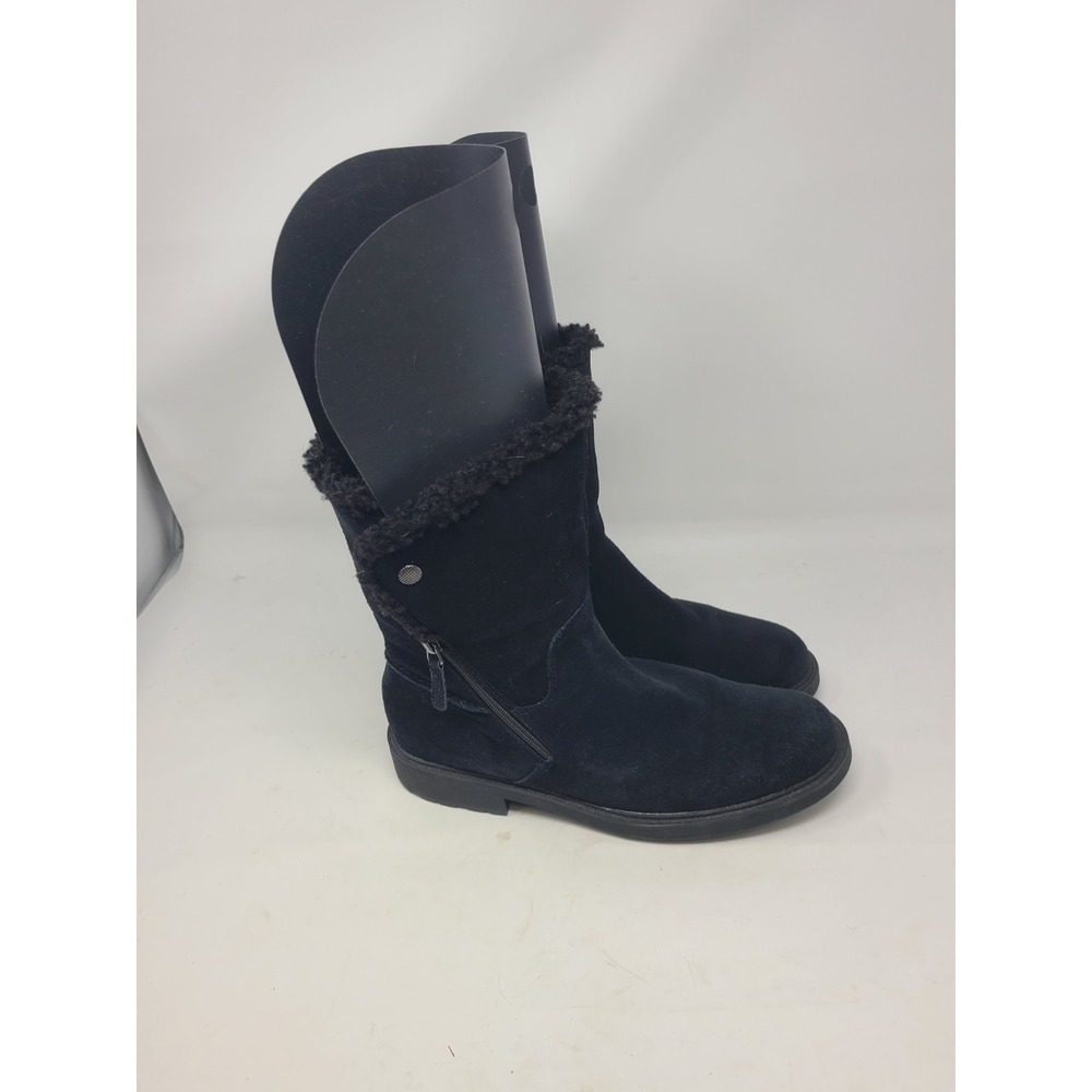 Clarks Opal Zip Black Suede Mid Boots Faux Fur Warm Lined Women Size 9.5